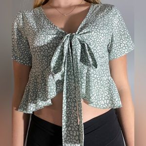 Green Cheetah Tie Top